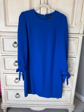 Banana Republic Cobalt Blue Long-Sleeve Shift Dress with Tie Cuffs